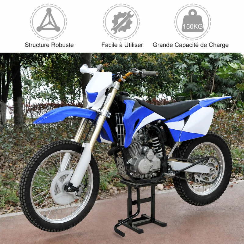 HOMCOM Support universel de moto réglable cric hydraulique lève moto béquille d'atelier stand moto tout-terrain moto cross supermotard noir