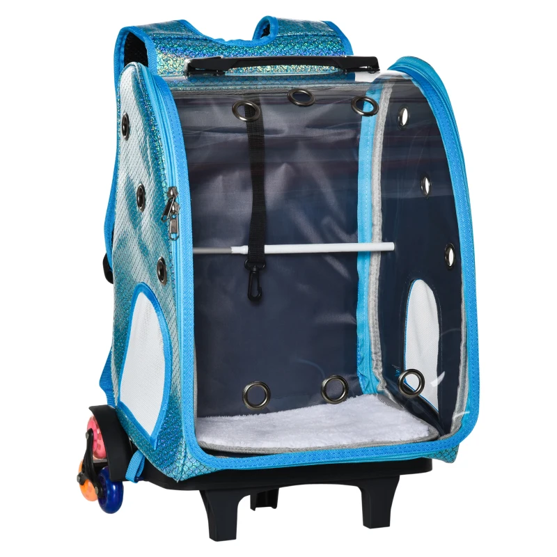 Pawhut Haustiertrolley 2 in 1 Design Haustierrucksack Sicherheitsleine Oxfordstoff Blau