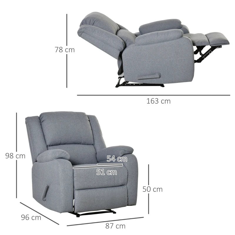 HOMCOM relax fauteuil met ligfunctie TV stoel polyester grijs