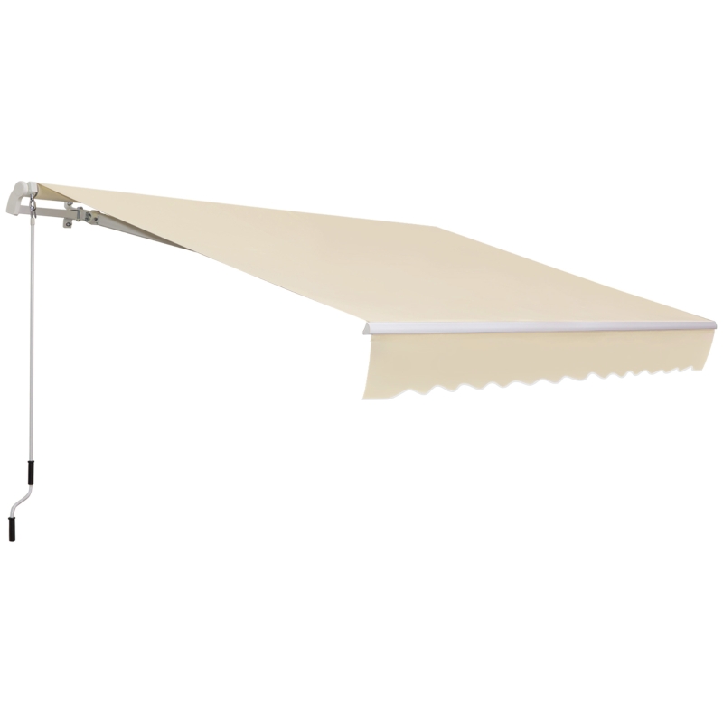 Outsunny Toldo Manual Retrátil 350x250 cm para Varanda com Manivela de Metal Impermeável e Anti-UV para Jardim Terraço Janelas Creme