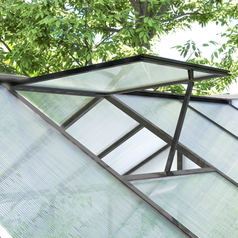 Outsunny Serre de jardin en aluminium polycarbonate, serre avec fenêtres supérieures réglables 303x183x195cm transparent