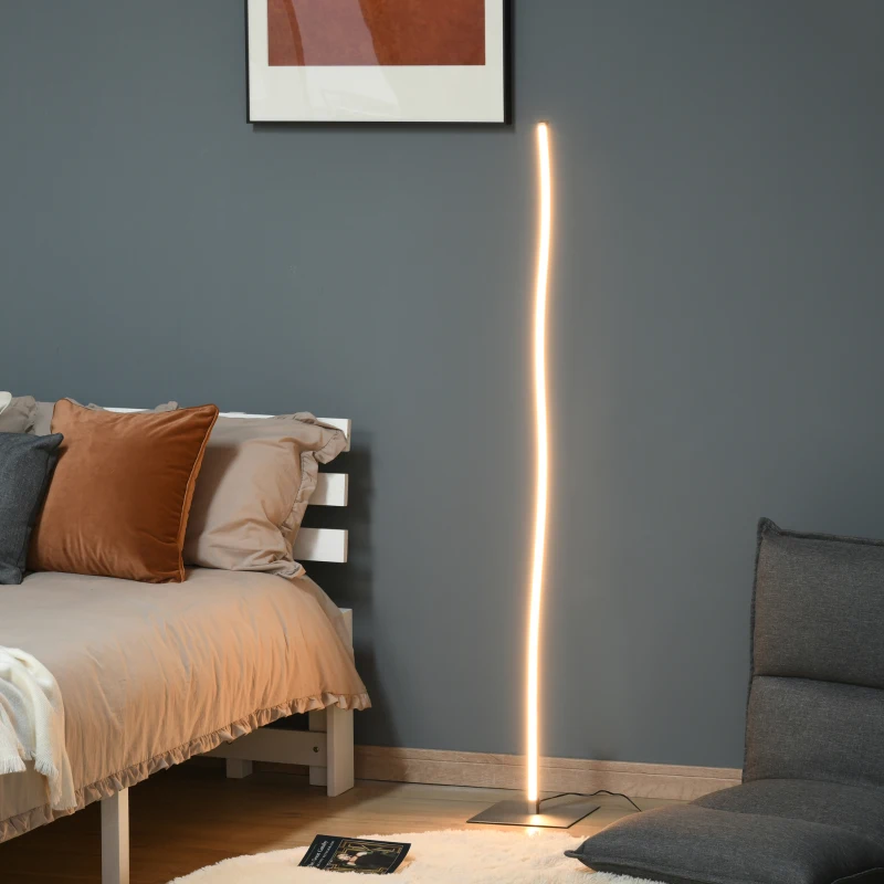HOMCOM Lampada a Stelo, Lampada da Terra Design, Lampada Piantana con Luci a LED Bianco Caldo, 12W, Argento, 22x22x144cm