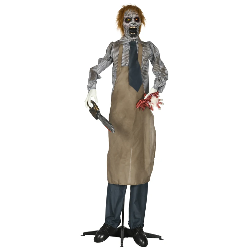 HOMCOM 5.5ft Life Size Halloween Animatronic Standing Chainsaw Killer, with Light Up Eyes, Sound Activated Moving Body, Scary Halloween Decorations, Battery Operated, Indoor Party Props