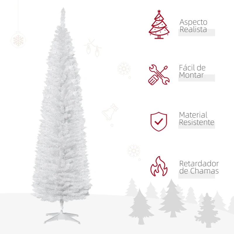 HOMCOM Árvore de Natal Artificial 210 cm Ignífugo com 199 Ramos de PVC Decoração de Natal para Interiores Branco