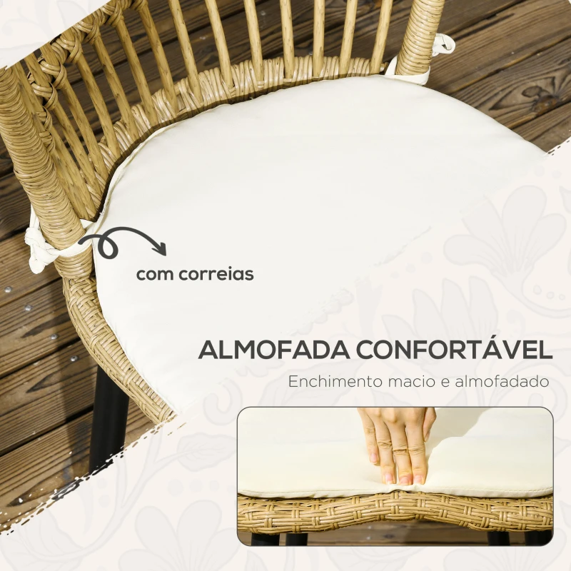 Outsunny Conjunto de Refeição de Vime Sintético de 7 Peças Inclui 6 Cadeiras com Almofadas e Mesa de Vidro Temperado Natural