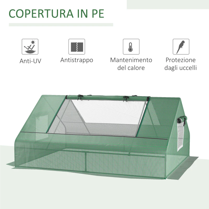 Outsunny Serra da Giardino in Acciaio con Rivestimento in PE, Finestre Avvolgibili, 180x140x80cm, Verde