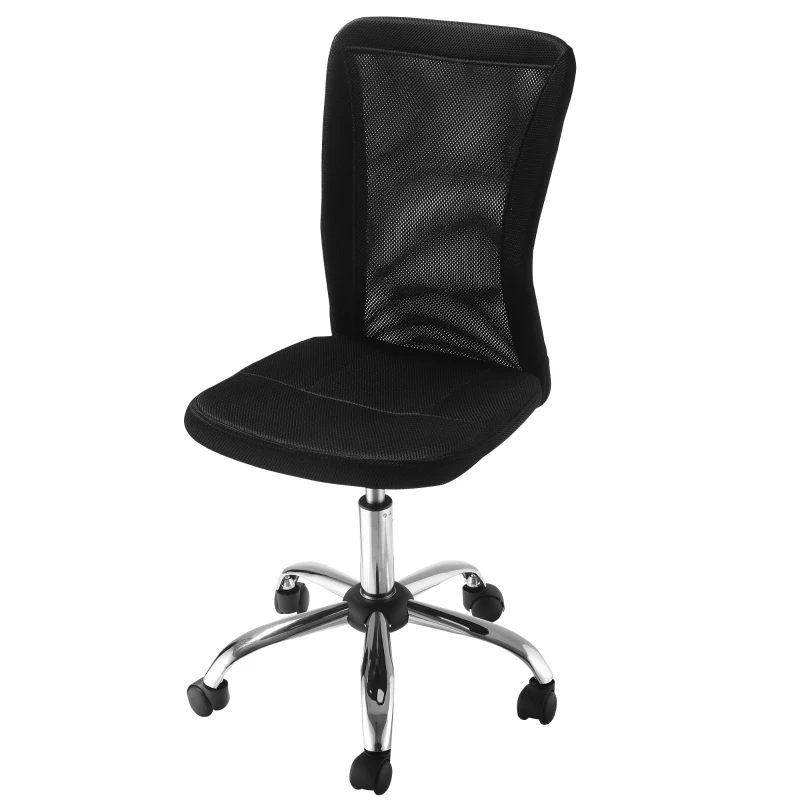 Vinsetto Ergonomic Office Chair, Armless Swivel Computer Desk Chair with Mesh Back, Padded Seat, Adjustable Height and Rolling Wheels, Space Saving for Home Work Study, Black