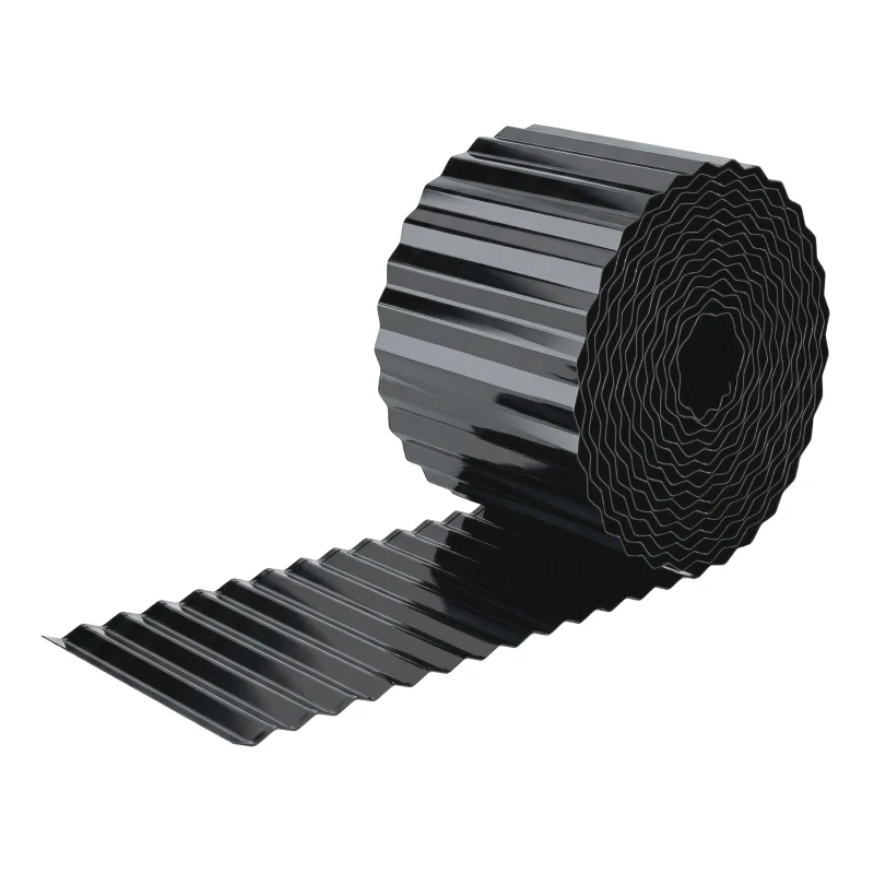 Outsunny Metal Garden Edging Border, 8 in x 21.3 ft Corrugated Heavy Duty Galvanised Steel Lawn Edging, Dark Grey