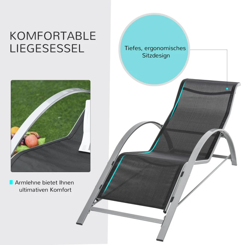 Outsunny Driedelig Ligstoel met tafel zitgroep voor in de tuin mesh metaal grijs