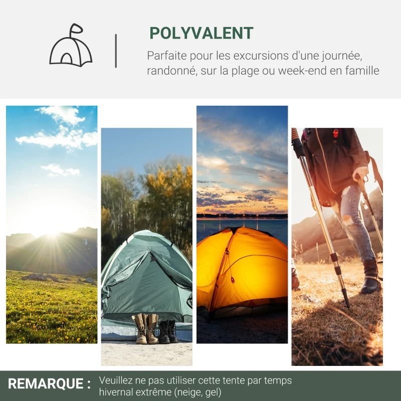 Outsunny Tente de camping 2-3 personnes tente dôme étanche légère ventilée 2 portes fenêtres fibre verre polyester PE gris