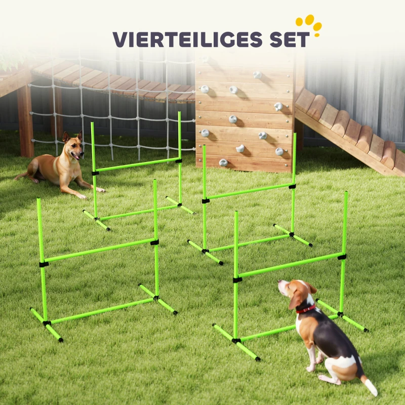 PawHut Agility-set voor honden 4-delig in hoogte verstelbare agility-uitrusting met 4 hindernissen draagtas 99 x 65 x 94 cm Groen