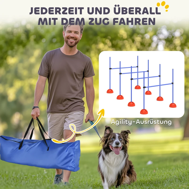 PawHut 4-delig honden-Agility-set met 4 hindernissen en draagtas voor sprongtraining, Blauw