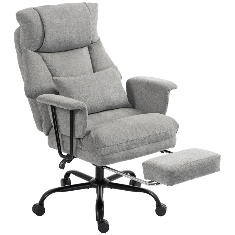 HOMCOM Office Chair, 180kg Heavy Duty Linen Computer Desk Chair with Lumbar Support, Wide Seat, Spring Cushion, Grey