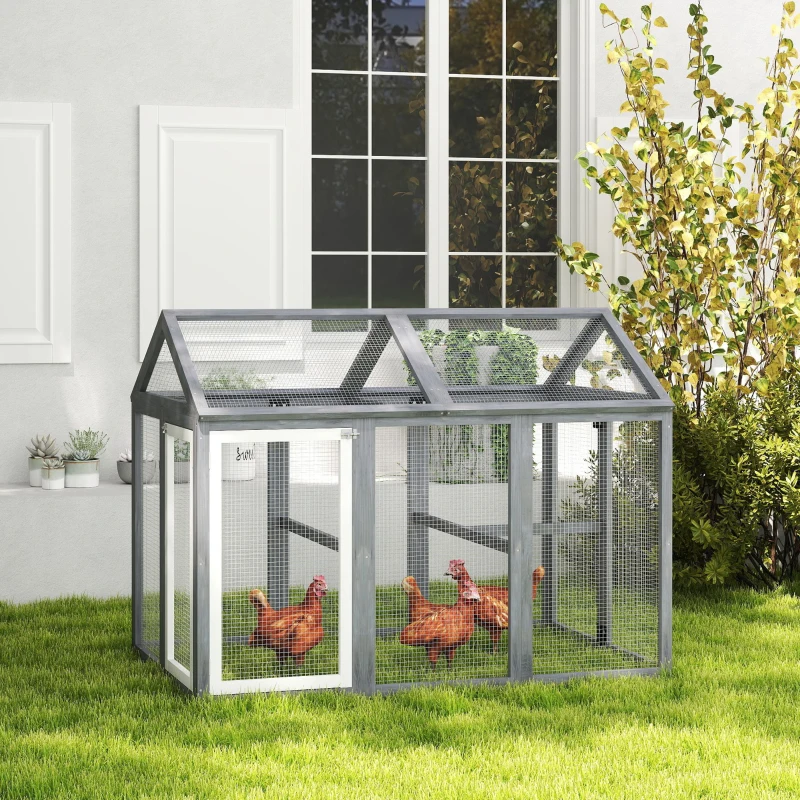 PawHut Enclos poulailler 1,18 m², parc grillagé avec porte verrouillables, cadre en bois massif, 140 x 88,5 x 106 cm, gris