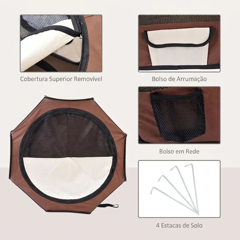PawHut Parque Dobrável para Cães e Gatos, Cercado Portátil para Animais Pequenos em Tecido Oxford Impermeável, Ø90x41 cm, Castanho