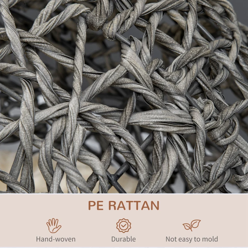 PawHut Raised Rattan Cat House, with Cushion - Silver-Tone & Grey