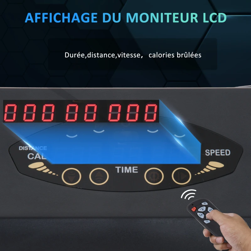 HOMCOM Tapis de Course Électrique de Marche, 370 W, Pliable, Télécommande, Écran LCD, Vitesse 1-6 km/h, Acier, Noir