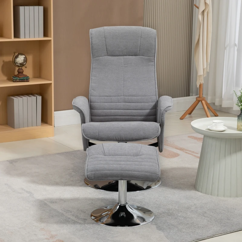 HOMCOM Relaxstoel met Voetenbank, Draaibaar, Kantelbare Rugleuning, Belastbaar tot 150 kg, 69 x 71 x 104 cm, Grijs