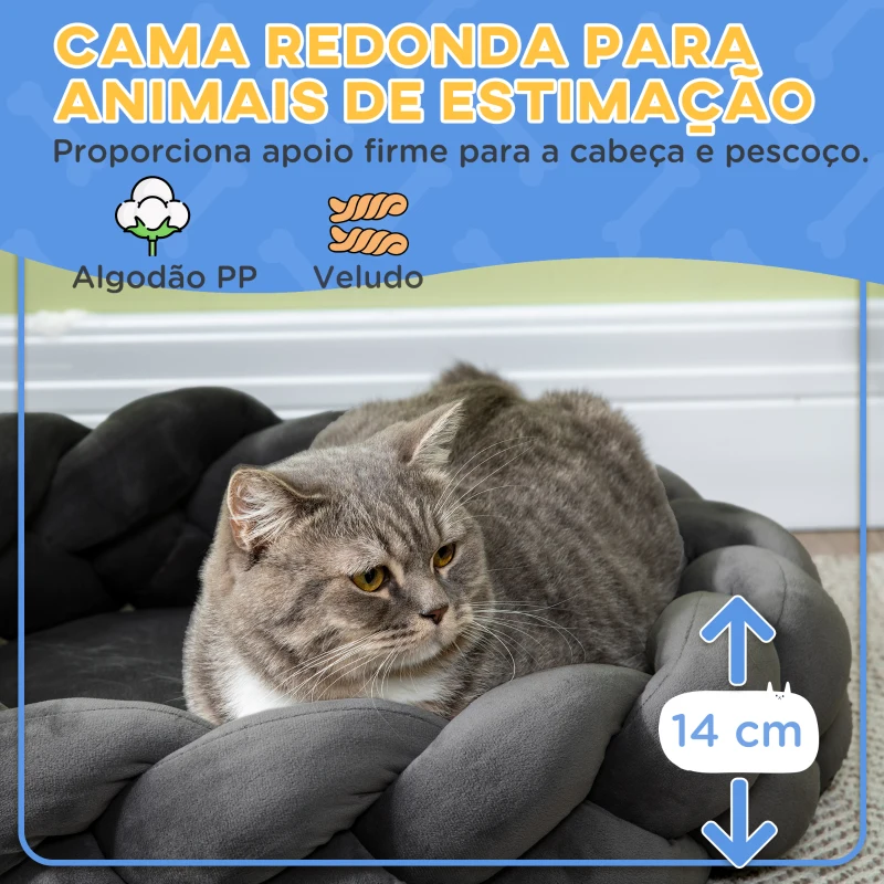 PawHut Cama para Cães Pequenos Lavável Cama para Animais de Estimação Redonda com Almofada Independente 55x55x14 cm Cinza