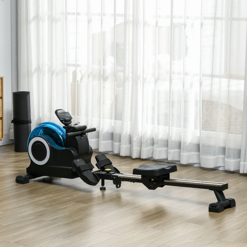 SPORTNOW Rameur à eau d'appartement pliable - 6 niveaux de résistance écran LCD multifonction support de tablette