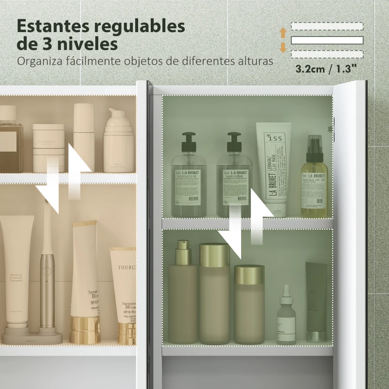 HOMCOM Armario de Baño con Espejo Armario de Pared con 3 Puertas Estantes Ajustables 91,5x11,5x65 cm Blanco