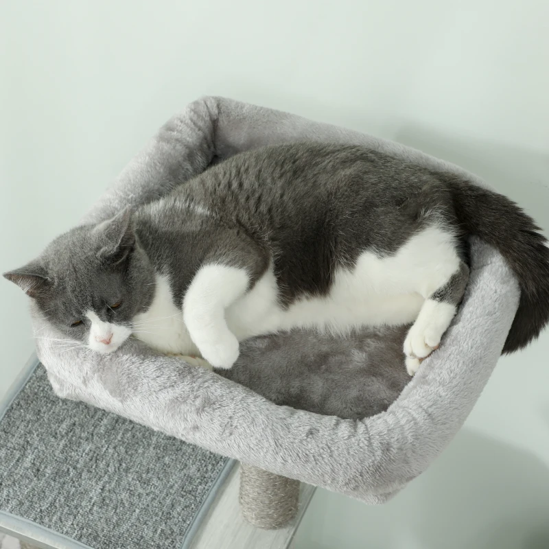 PawHut Arranhador para Gatos com Plataforma Rede Caverna Cama Postes de Sisal e Bolas de Brincar 48x40x126 cm Cinza