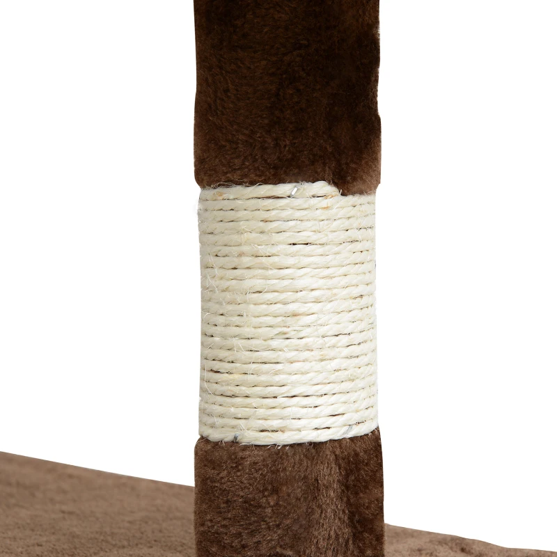PawHut Albero Tiragraffi per Gatti in Peluche e Sisal con Cucce e Pallina 50×50×134.5cm Caffè e Crema