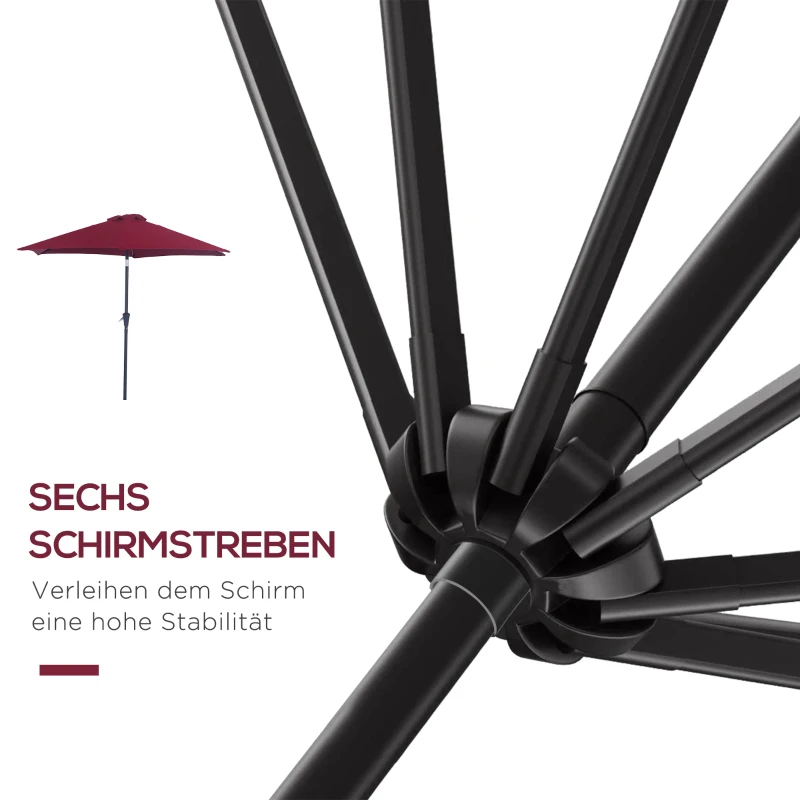 Outsunny Knickschirm Sonnenschirm Gartenschirm Marktschirm mit Handkurbel Alu 180/㎡ Polyester Rot ∅2,6 x 2,35 m