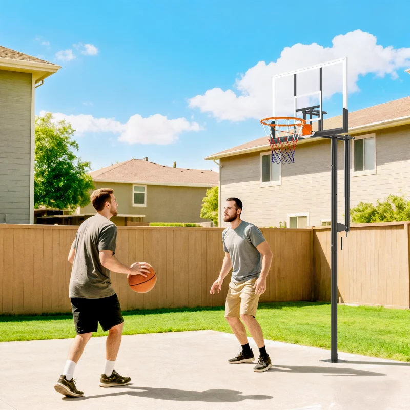 SPORTNOW Cesto de Basquetebol para Exterior no Chão, Altura Ajustável 230-375 cm com Suporte e Painel Inquebrável 120 cm, Aro Ø48 cm