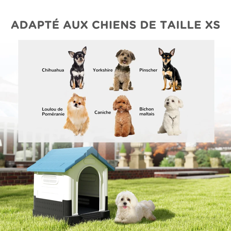 PawHut Niche pour chien chenil à l'extérieur pour chiens de petite et moyenne taille 64,5 x 57 x 66 cm blanc et bleu