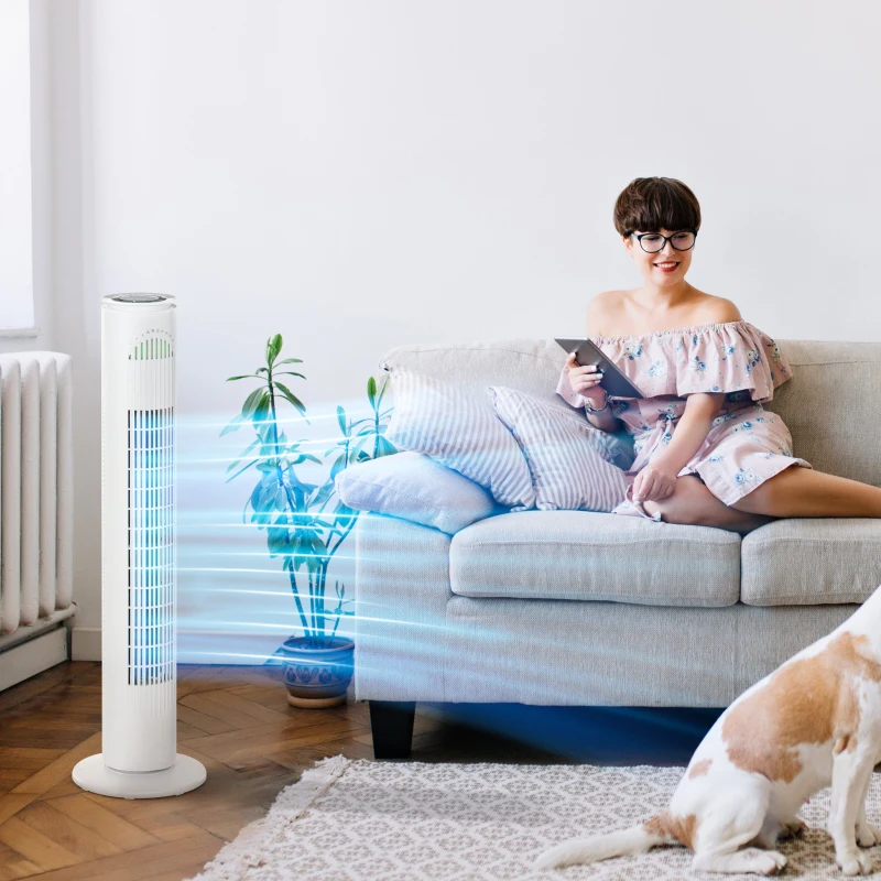 HOMCOM Ventilatore a Torre 45W a 3 Modalità e 3 Velocità con Timer da 10h, in ABS, Ø22 x 77A cm, Bianco