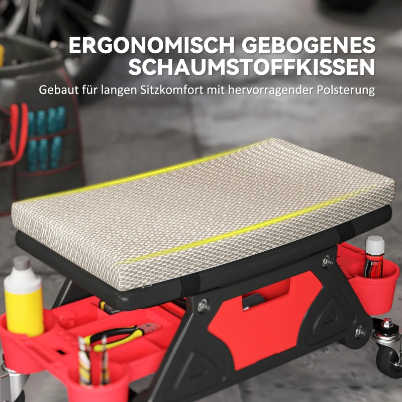 HOMCOM Werkplaatskruk met Wielen en Opbergruimte - 35 cm Hoog, tot 135 kg Belastbaar in Grijs