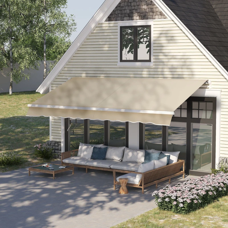 Outsunny Toldo Manual Retrátil 350x250 cm para Varanda com Manivela de Metal Impermeável e Anti-UV para Jardim Terraço Janelas Creme