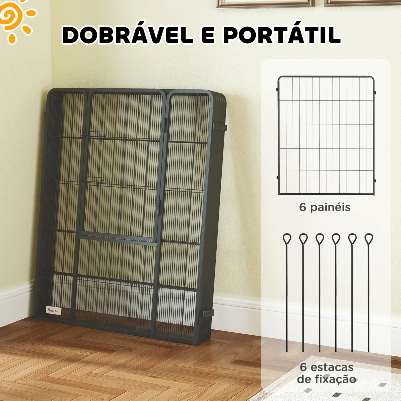 PawHut Parque para Cães com 6 Painéis de 100 cm de Altura com Porta para Interior e Exterior Preto