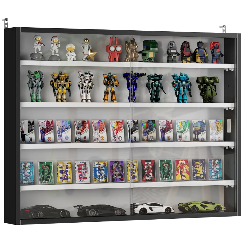 HOMCOM Vitrine murale pour objets de collection 4 étagère réglables en hauteur et 2 portes coulissantes 80 x 9,5 x 60 cm noir