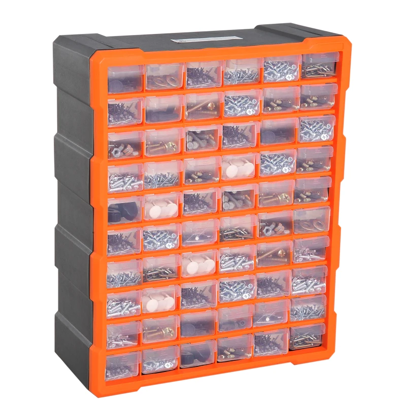 HOMCOM Casier de rangement module de rangement 38L x 16l x 48H cm 60 tiroirs transparents polypropylène orange transparent noir