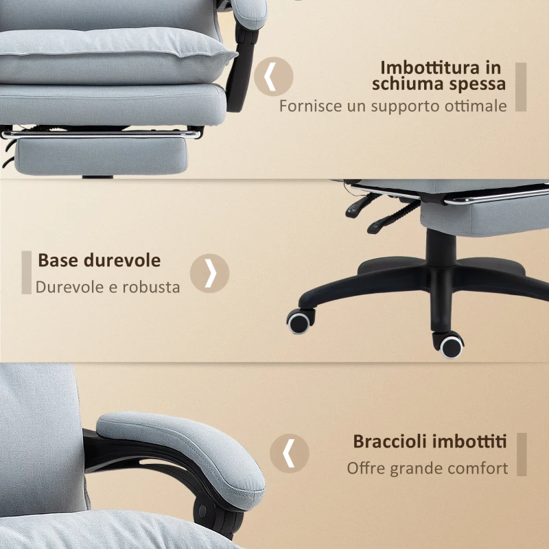 Vinsetto Massage-bureaustoel, bureaustoel met massagefunctie, in hoogte verstelbare ergonomische draaistoel, nylon, Lichtgrijs