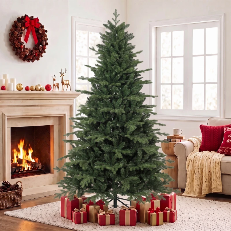HOMCOM 7ft Artificial Christmas Tree with 2080 Realistic Tips, Hinged Xmas Tree with Wide Shape for Home Office, Green