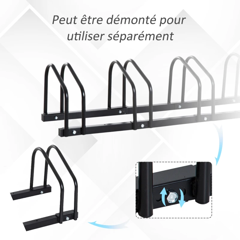 HOMCOM Râtelier 5 vélos range-vélos support rangement vélo à pneu 65 mm dim. 145L x 33l x 27H cm acier noir