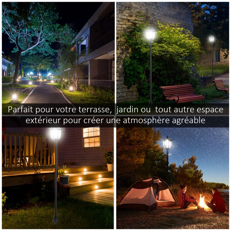 Outsunny Lot de 2 luminaires extérieurs lampadaire sur pied solaire lampadaire lanterne classique LED 60 Lm max. noir