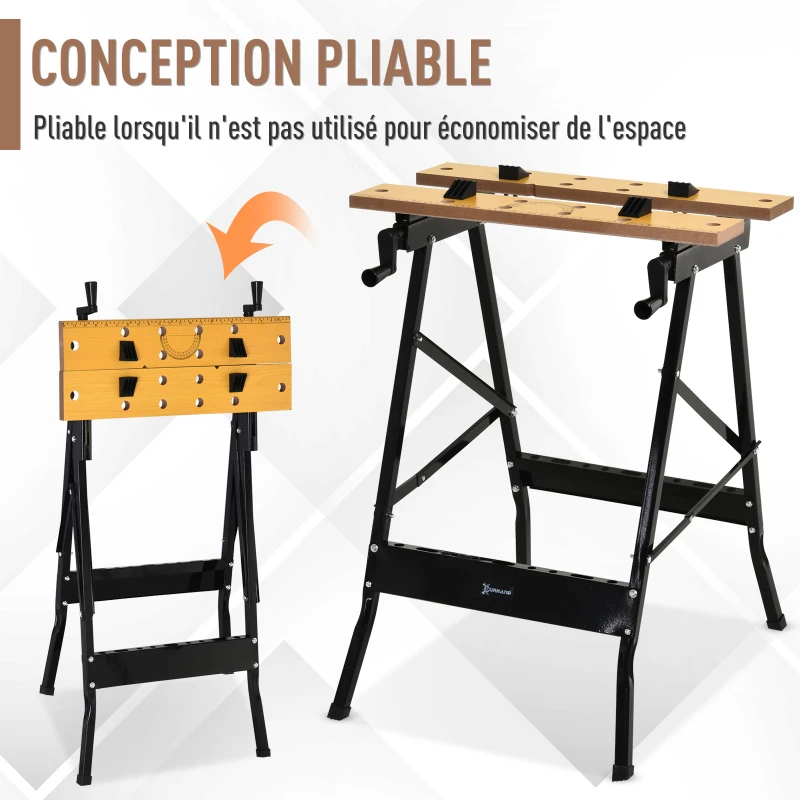 DURHAND Établi pliant établi de serrage avec 4 serre-joints table de travail, charge 100 kg, 62,5x60,5x78,5cm, noir