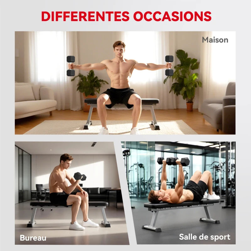 HOMCOM Haltère courte poids 20 Kg - 1 pièce, Haltère hexagonale entraînement musculaire & haltérophilie - métal caoutchouc noir