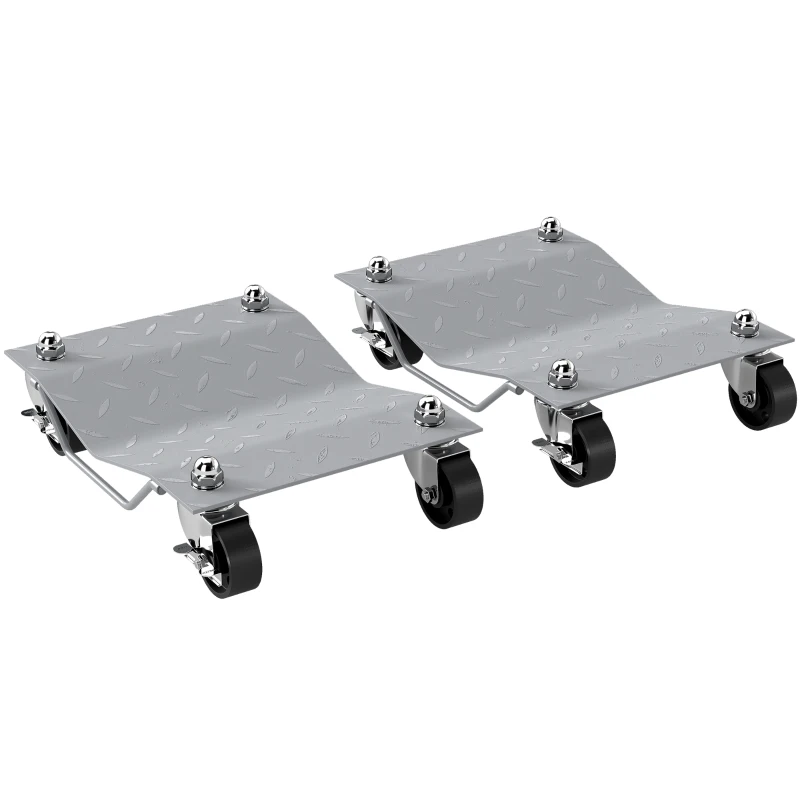 DURHAND manoeuvreerkrikken 2 stuks manoeuvreerhulp bandenwisselkrik met 4 rollen voor auto's grijs 40,5 l x 30 b x 13,5 h cm | Aosom.de