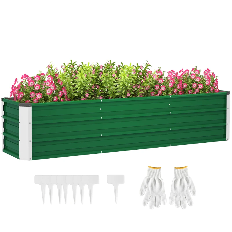 Outsunny Stalen verhoogde plantenbak met 3 aparte plantgebieden, open bodem, eenvoudige montage, 183 x 47 x 40 cm, groen