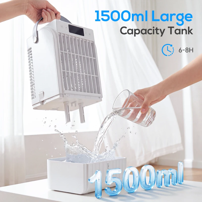 HOMCOM Portable Air Conditioner, 4-in-1 Mini Air Cooler with 4 Wind Speed, 2 Cool Mist, RGB 7 LED Light, White