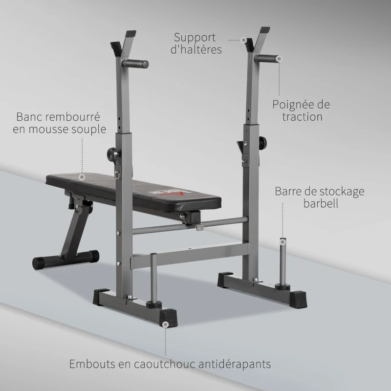 HOMCOM Banc de musculation pliable avec support d'haltères réglable et poignées dips - fitness