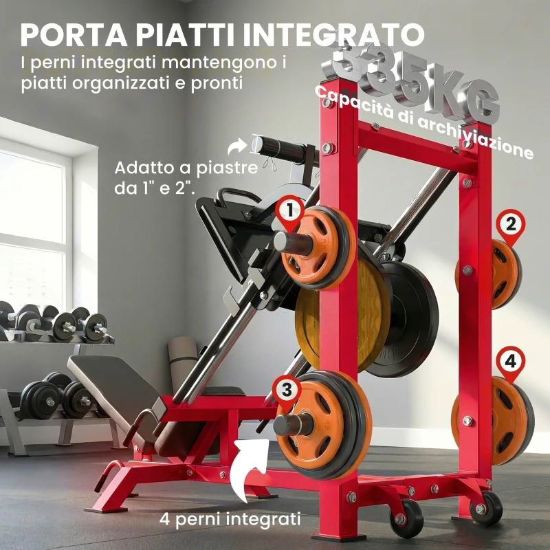 SPORTNOW Leg Press Machine con Ruote, Macchina Regolabile per Gambe e Squat