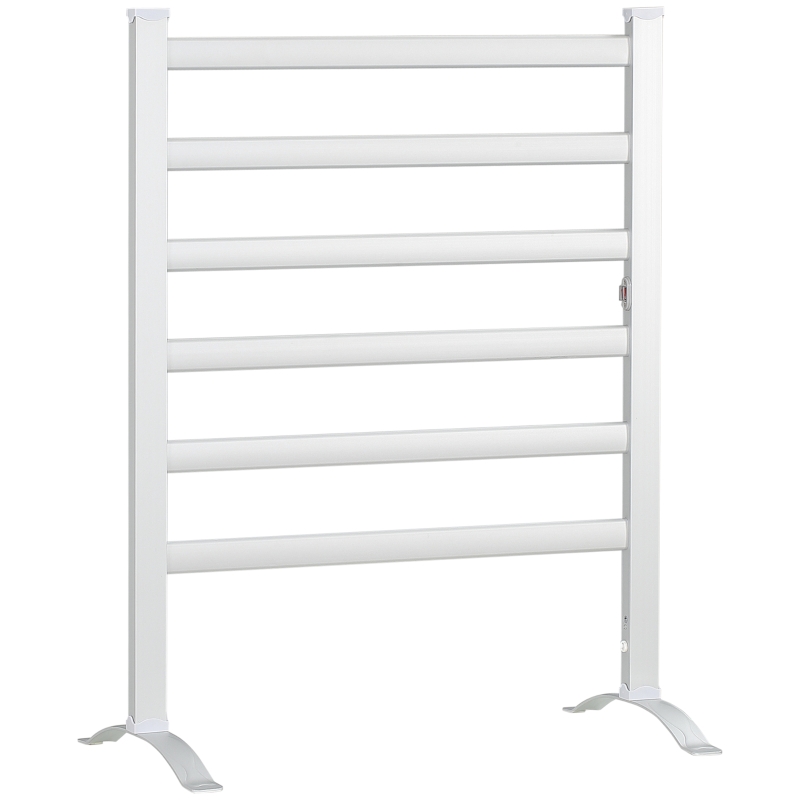 HOMCOM Toallero Eléctrico Radiador 140W IPX4 Calentador de Toallas con 6 Barras para Pared o Suelo 69x36x90 cm Plata