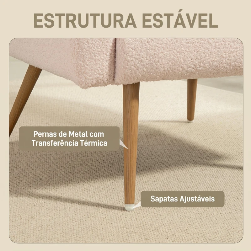 HOMCOM Poltrona em Tecido Teddy com Almofada Lombar Amovível e Pés Metálicos com Efeito Madeira para Quarto Bege