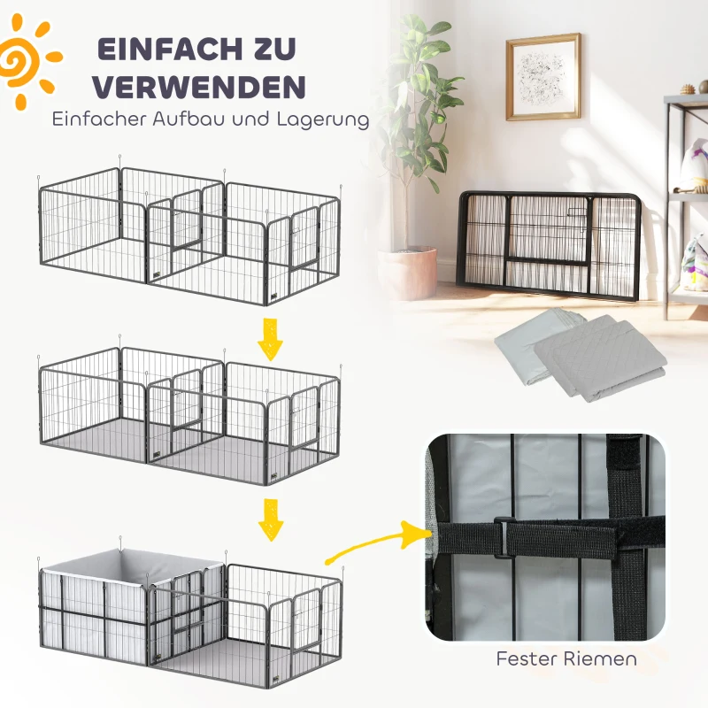 PawHut Wurfkiste für Welpen, Wurfbox Welpenlaufstall mit 7 Paneele, 2 Bereichen, Waschbare Wurfunterlage, 203x102x60cm Schwarz